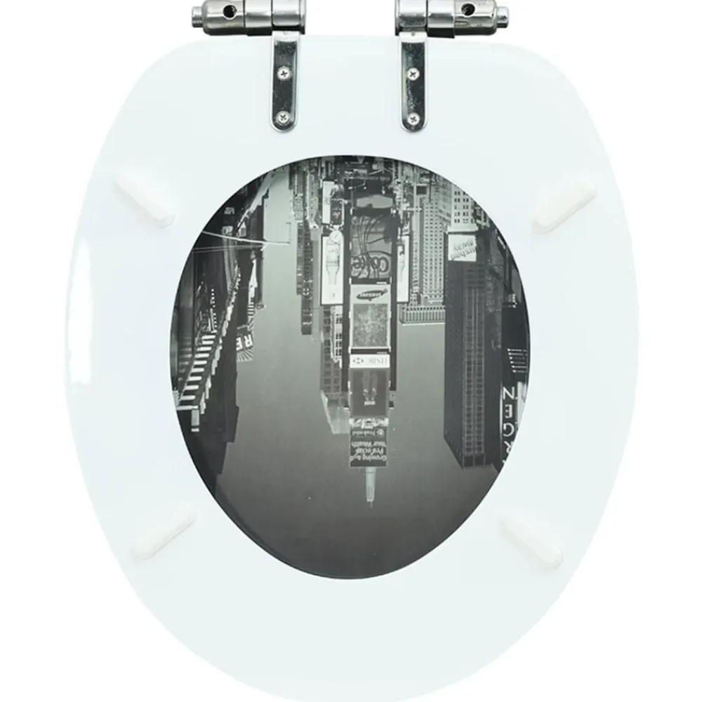 vidaXL Fontanería-Asiento inodoro WC tapa de cierre suave MDF diseño Nueva York