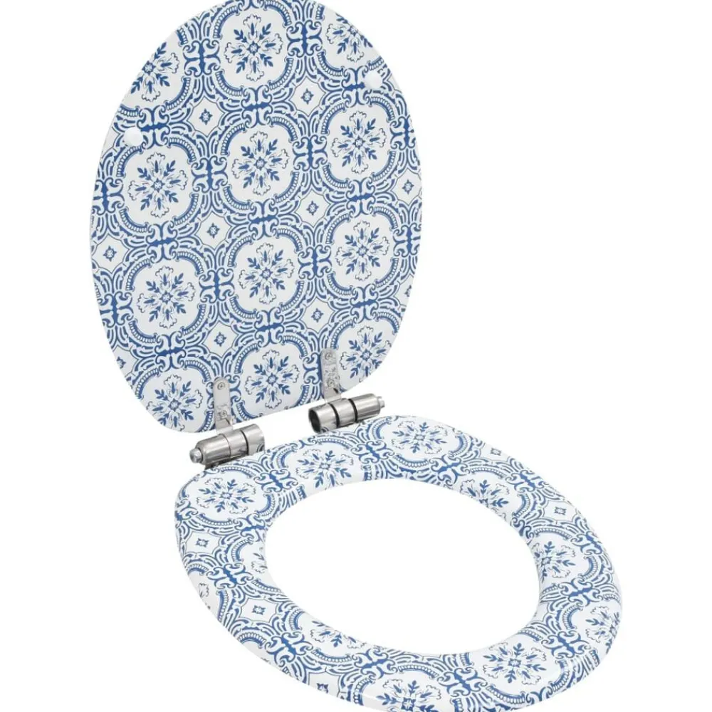 vidaXL Fontanería-Asiento inodoro WC tapa de cierre suave MDF diseño porcelana