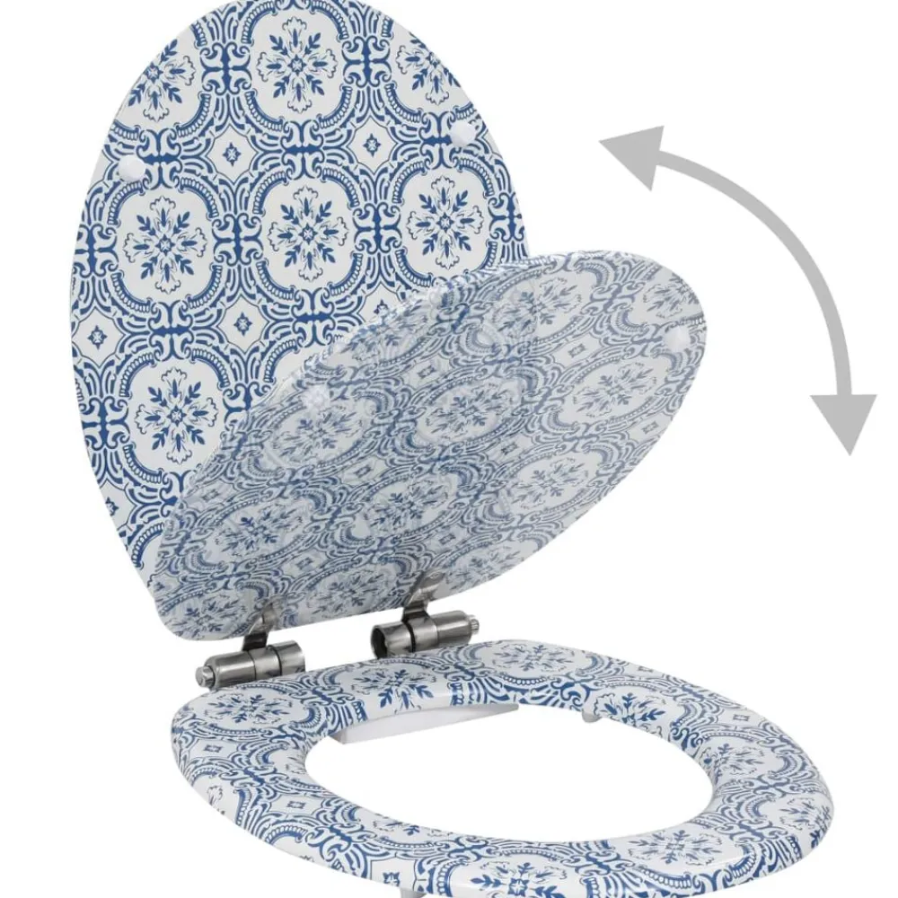 vidaXL Fontanería-Asiento inodoro WC tapa de cierre suave MDF diseño porcelana
