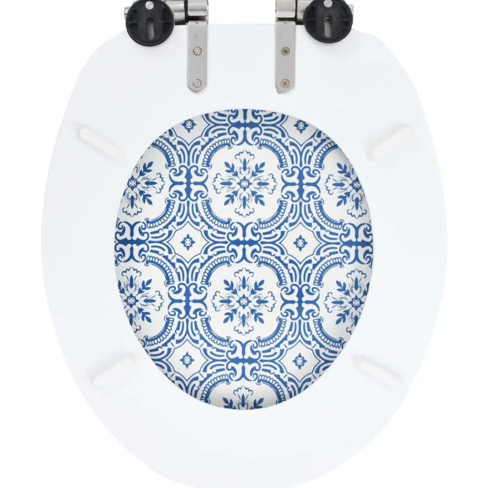 vidaXL Fontanería-Asiento inodoro WC tapa de cierre suave MDF diseño porcelana