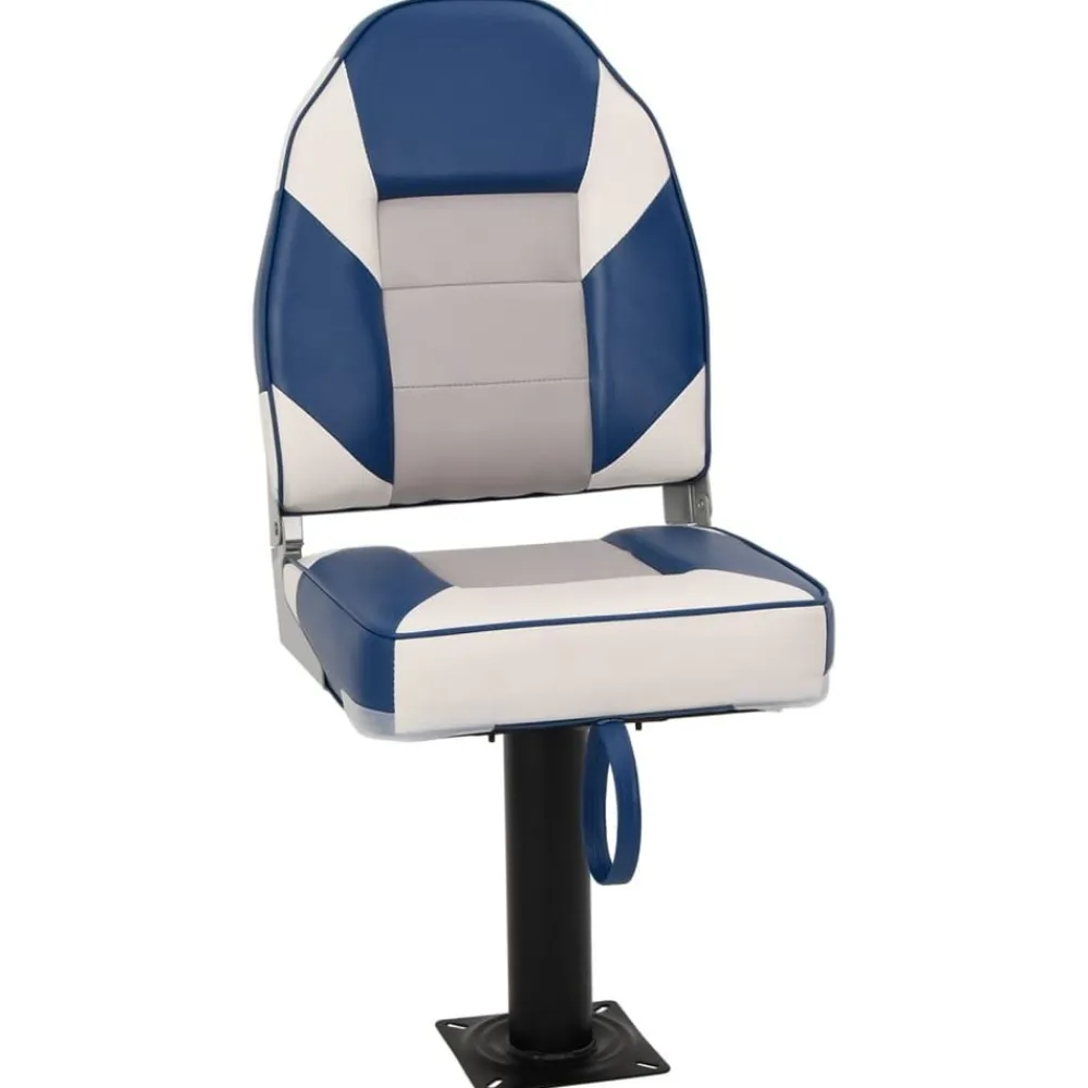 vidaXL Asiento para barco con pedestal giratorio 360° Blanco y azul Online