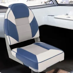 vidaXL Asiento para barco con pedestal giratorio 360° Blanco y azul Online