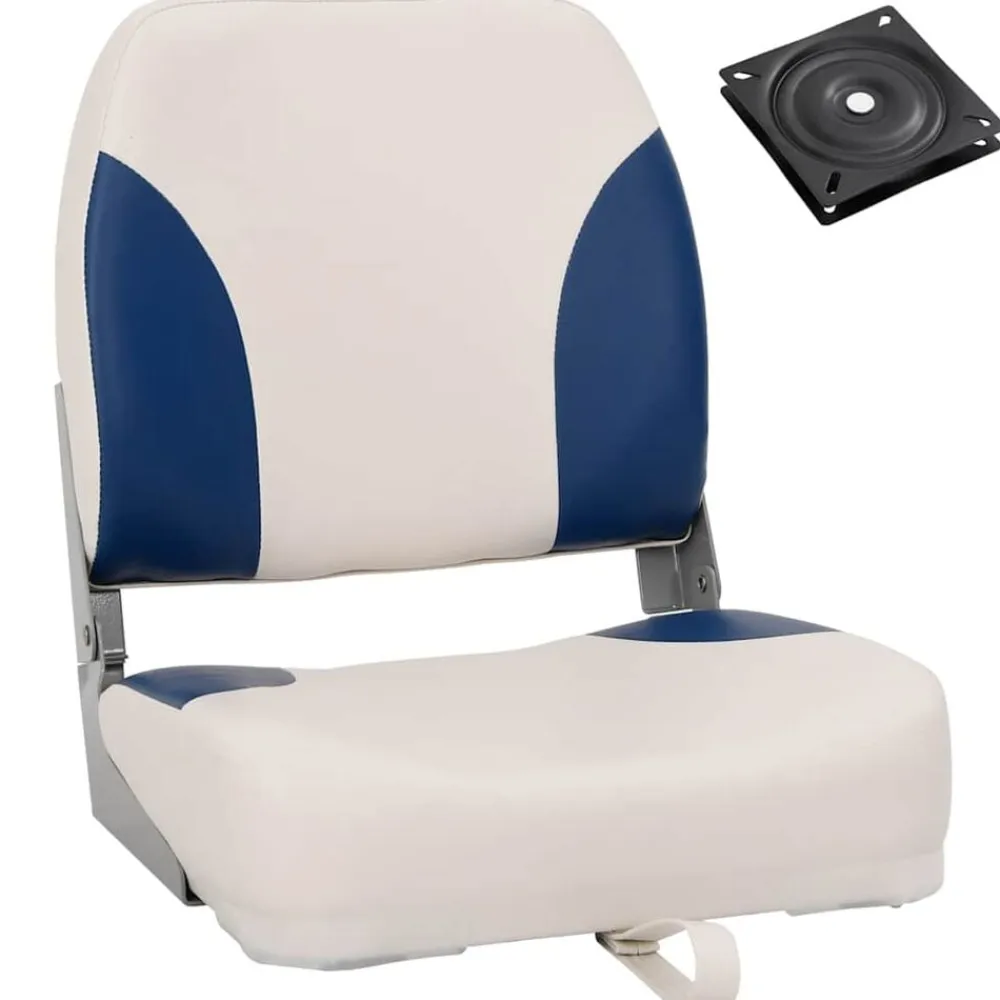 vidaXL Asiento plegable para barco 1 juego con cojín blanco y azul Azul y blanco Best