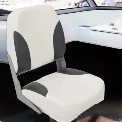 vidaXL Asiento plegable para barco 1 juego con respaldo bajo correa fijación gris oscuro y blanco Outlet