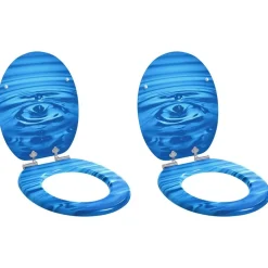 vidaXL Fontanería-Asiento WC tapa cierre suave 2 uds MDF azul diseño gota de agua