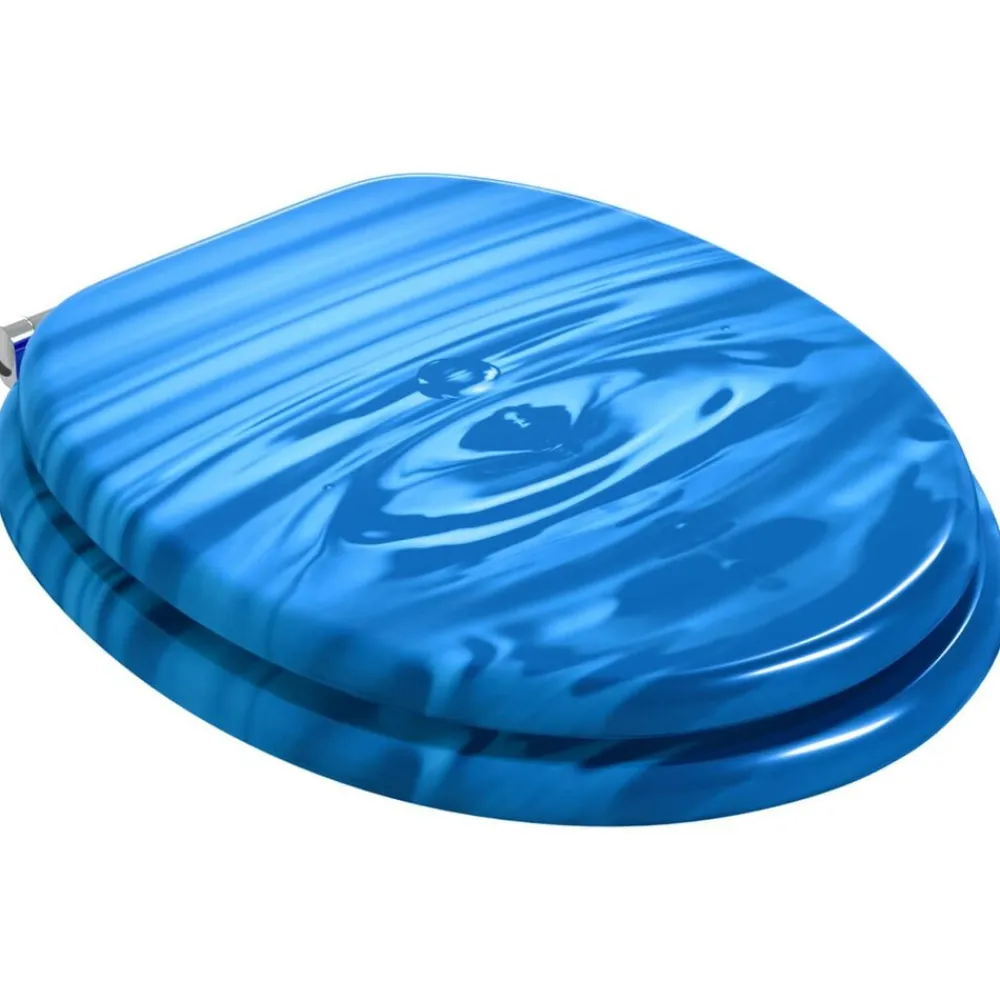vidaXL Fontanería-Asiento WC tapa cierre suave 2 uds MDF azul diseño gota de agua