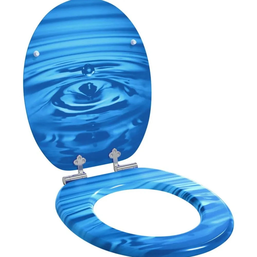 vidaXL Fontanería-Asiento WC tapa cierre suave 2 uds MDF azul diseño gota de agua