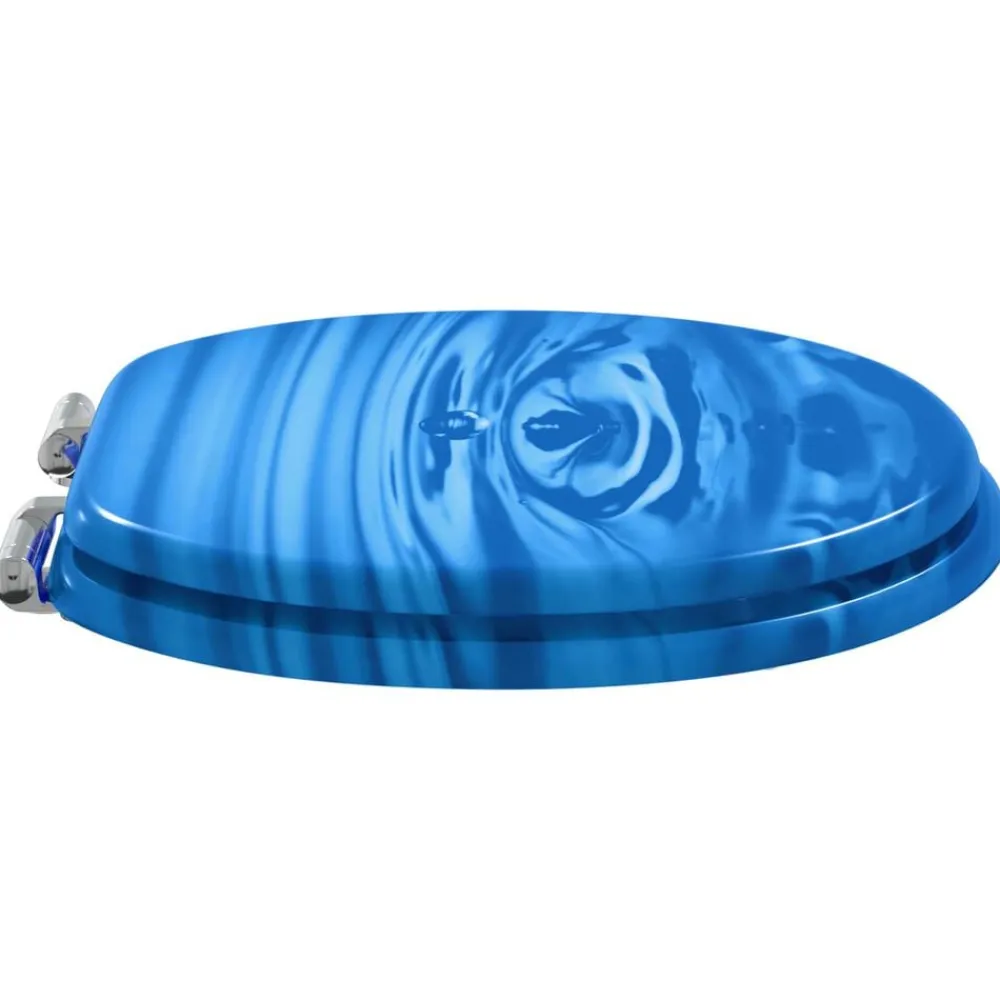 vidaXL Fontanería-Asiento WC tapa cierre suave 2 uds MDF azul diseño gota de agua