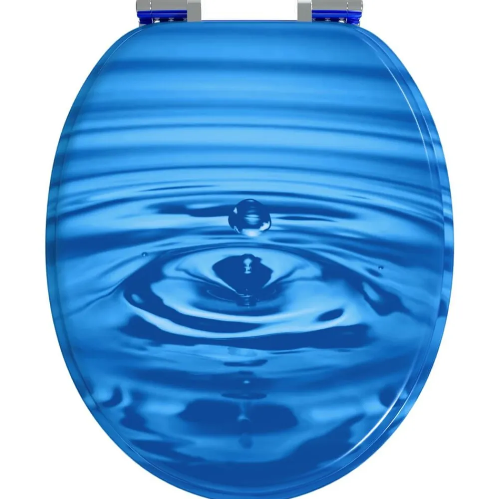 vidaXL Fontanería-Asiento WC tapa cierre suave 2 uds MDF azul diseño gota de agua