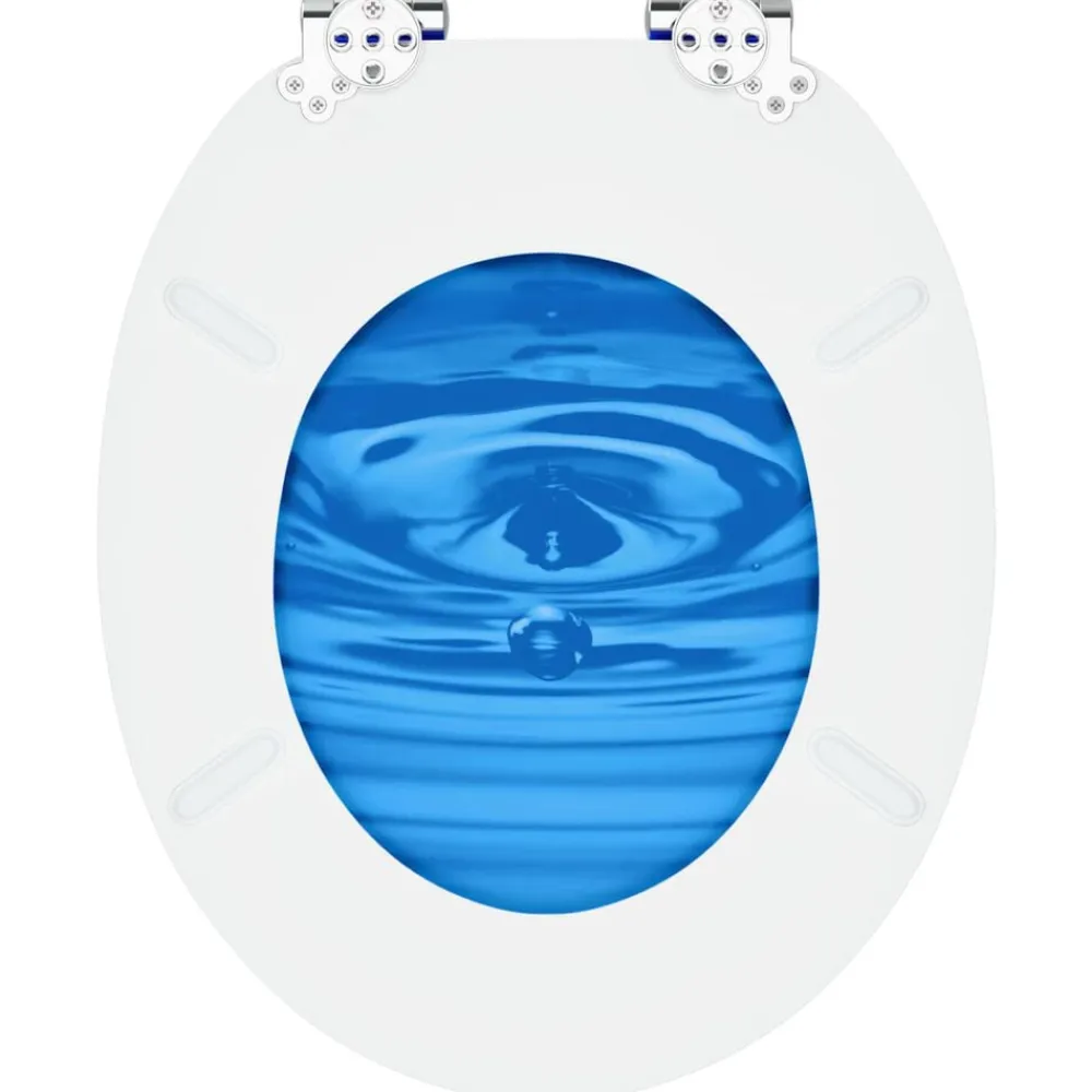 vidaXL Fontanería-Asiento WC tapa cierre suave 2 uds MDF azul diseño gota de agua