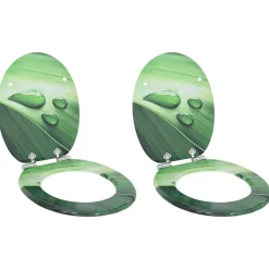 vidaXL Asiento WC tapa cierre suave 2 uds MDF verde diseño gota agua Discount