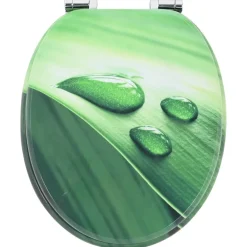 vidaXL Asiento WC tapa cierre suave 2 uds MDF verde diseño gota agua Discount