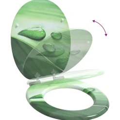 vidaXL Asiento WC tapa cierre suave 2 uds MDF verde diseño gota agua Discount