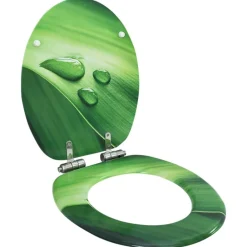 vidaXL Fontanería-Asiento WC tapa de cierre suave MDF verde diseño gotas de agua
