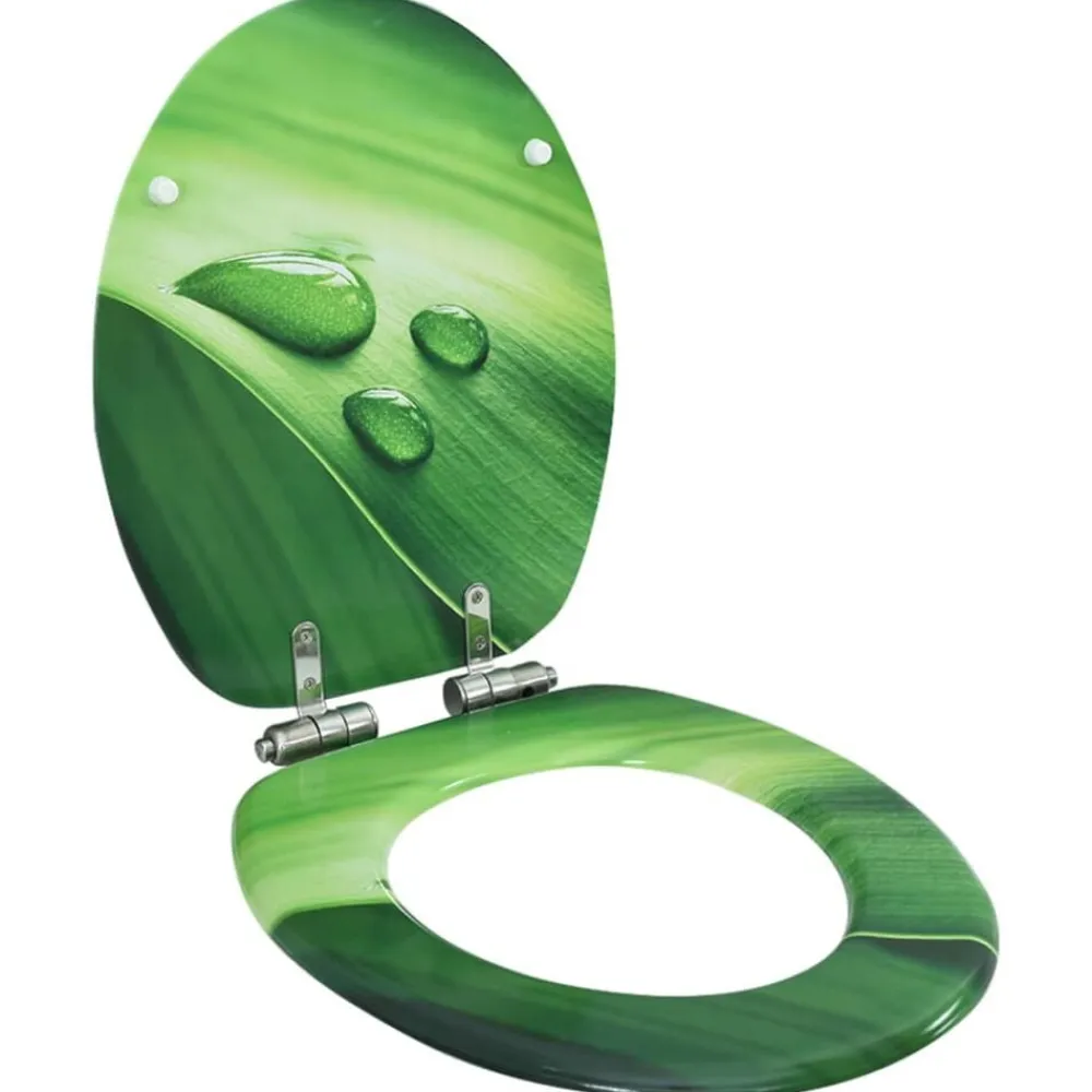 vidaXL Fontanería-Asiento WC tapa de cierre suave MDF verde diseño gotas de agua