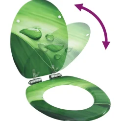 vidaXL Fontanería-Asiento WC tapa de cierre suave MDF verde diseño gotas de agua