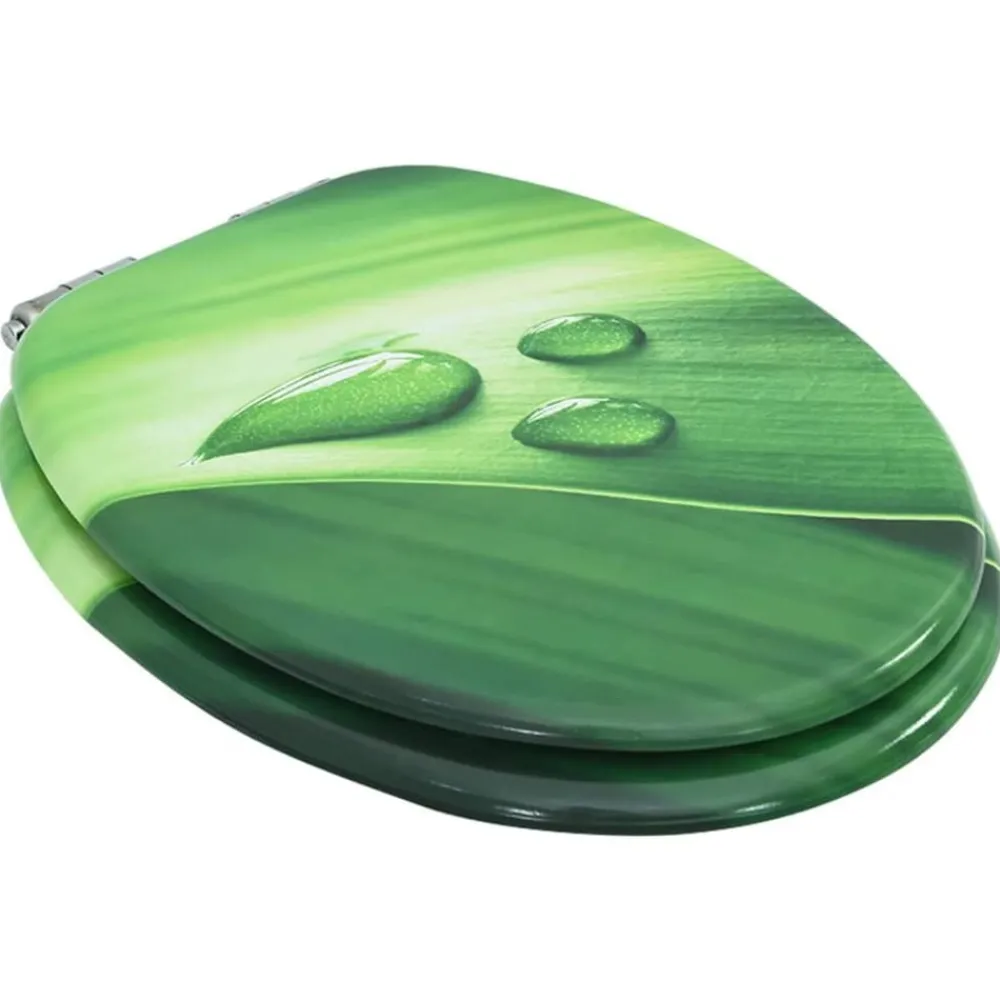 vidaXL Fontanería-Asiento WC tapa de cierre suave MDF verde diseño gotas de agua