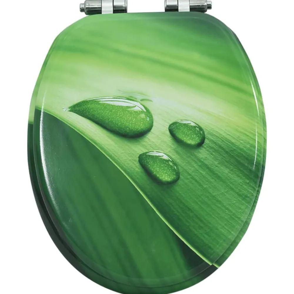 vidaXL Fontanería-Asiento WC tapa de cierre suave MDF verde diseño gotas de agua