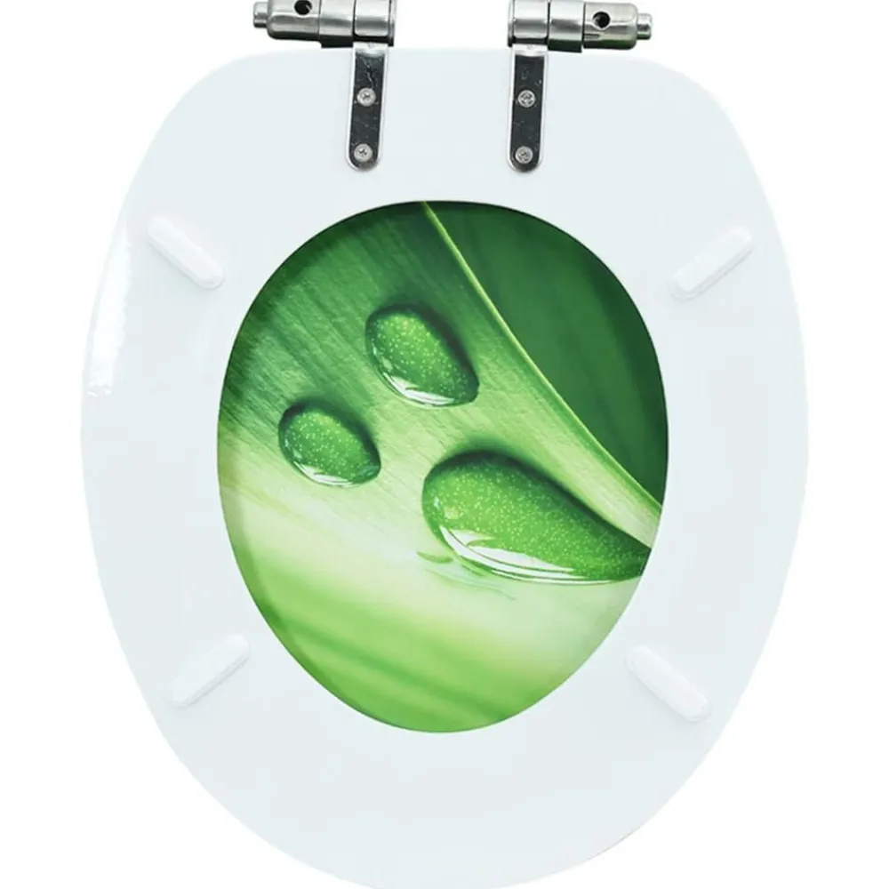 vidaXL Fontanería-Asiento WC tapa de cierre suave MDF verde diseño gotas de agua