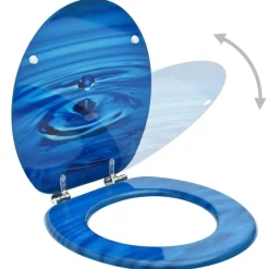 vidaXL Fontanería-Asiento WC y tapa MDF azul diseño gotas de agua