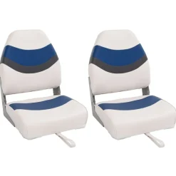 vidaXL Asientos de barco plegables con respaldo alto 2 uds 44x38x55 cm Blanco y azul Hot