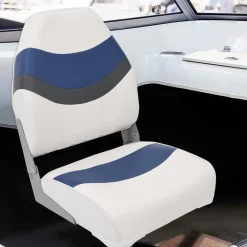 vidaXL Asientos de barco plegables con respaldo alto 2 uds 44x38x55 cm Blanco y azul Hot