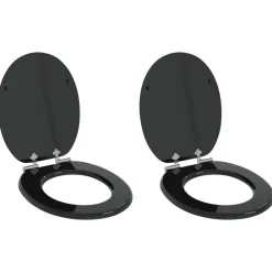 vidaXL Asientos de inodoro con tapas de cierre suave 2 uds MDF negro Clearance