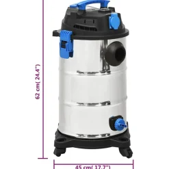 vidaXL Electrodomésticos-Aspirador en seco y húmedo plateado 1200 W 30 L