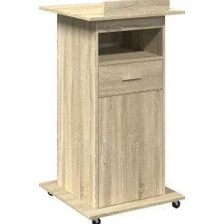vidaXL Atril con ruedas y cajón madera 55x55x107 cm Roble Sonoma Discount