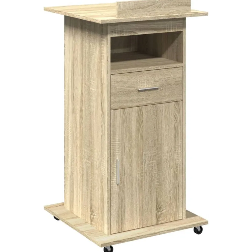 vidaXL Atril con ruedas y cajón madera 55x55x107 cm Roble Sonoma Discount