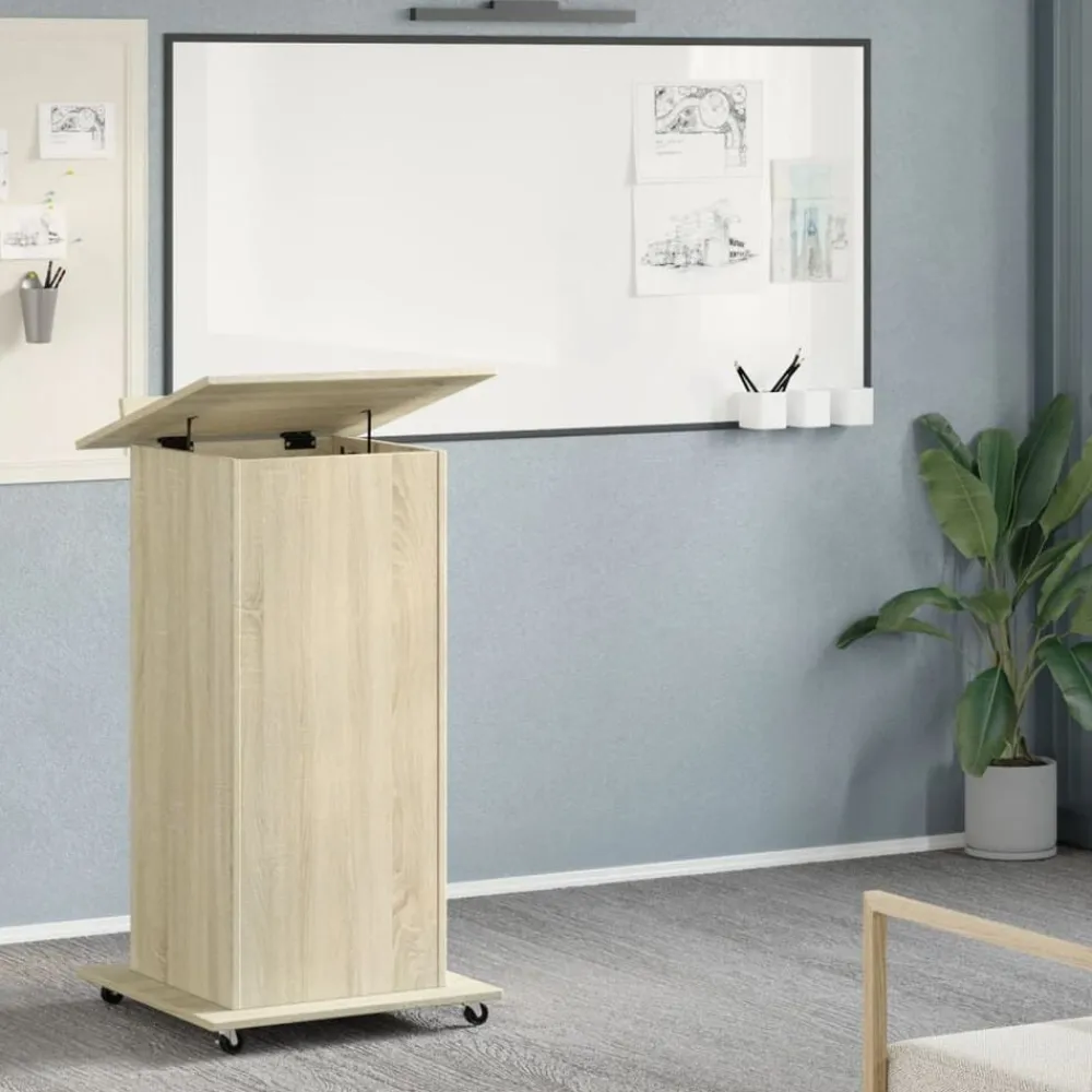 vidaXL Atril con ruedas y cajón madera 55x55x107 cm Roble Sonoma Discount