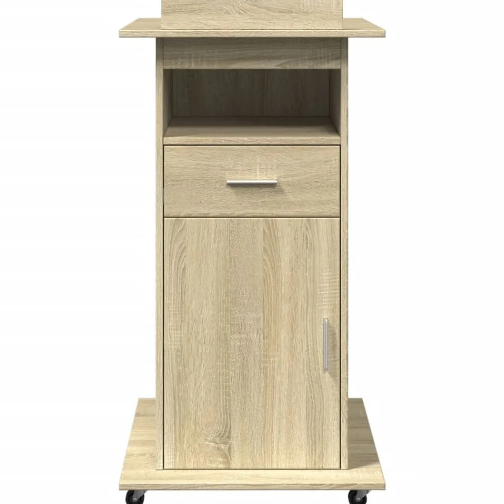 vidaXL Atril con ruedas y cajón madera 55x55x107 cm Roble Sonoma Discount