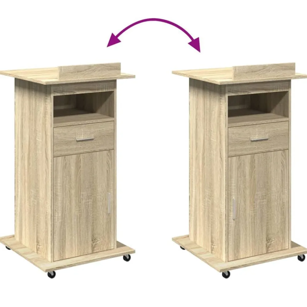 vidaXL Atril con ruedas y cajón madera 55x55x107 cm Roble Sonoma Discount