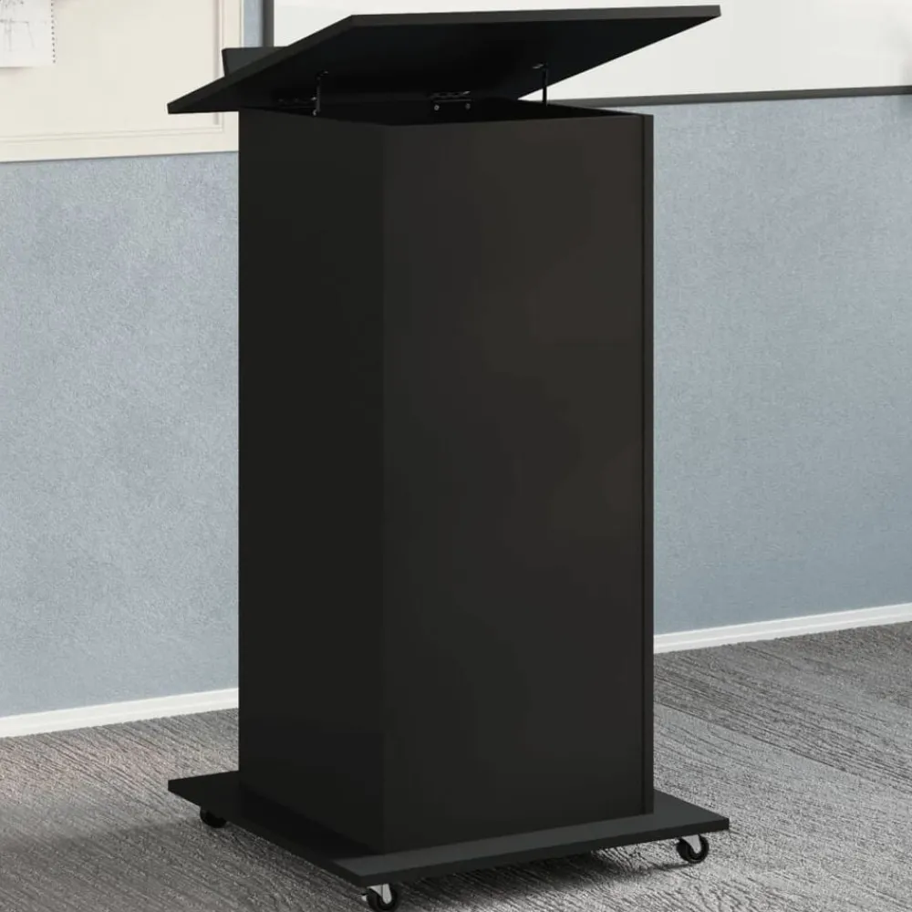 vidaXL Atril con ruedas y cajón madera ingeniería 55x55x107 cm Negro New