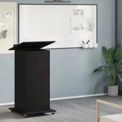 vidaXL Atril con ruedas y cajón madera ingeniería 55x55x107 cm Negro New