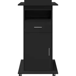 vidaXL Atril con ruedas y cajón madera ingeniería 55x55x107 cm Negro New