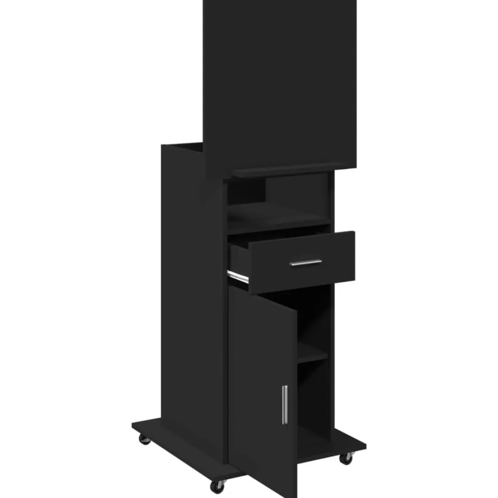 vidaXL Atril con ruedas y cajón madera ingeniería 55x55x107 cm Negro New