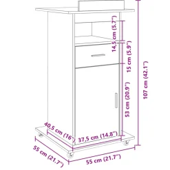 vidaXL Mobiliario De Oficina-Atril con ruedas y cajón madera ingeniería 55x55x107 cm