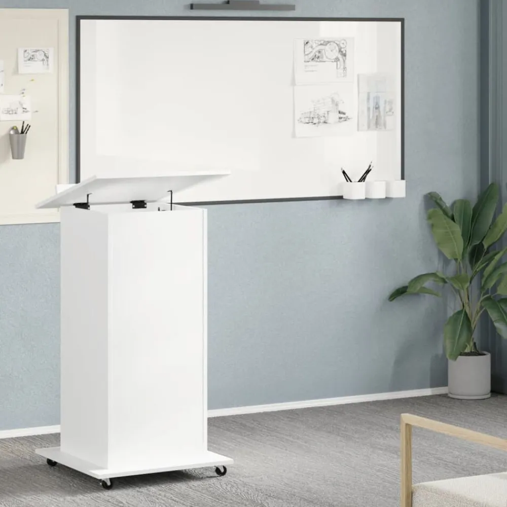 vidaXL Mobiliario De Oficina-Atril con ruedas y cajón madera ingeniería 55x55x107 cm