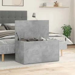 vidaXL Baúl almacenaje madera contrachapada gris hormigón 84x42x46 cm Gris hormigón Outlet
