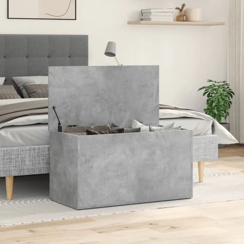 vidaXL Baúl almacenaje madera contrachapada gris hormigón 84x42x46 cm Gris hormigón Outlet