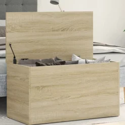 vidaXL Armarios Y Almacenamiento-Baúl de almacenaje madera contrachapada color roble 84x42x46cm