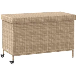 vidaXL Muebles De Jardín-Baúl de jardín con ruedas ratán sintético 110x55x73 cm
