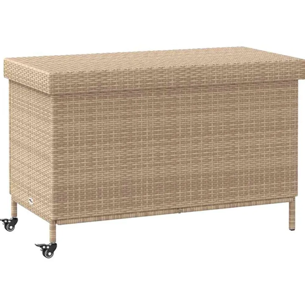 vidaXL Muebles De Jardín-Baúl de jardín con ruedas ratán sintético 110x55x73 cm