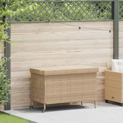 vidaXL Muebles De Jardín-Baúl de jardín con ruedas ratán sintético 110x55x73 cm