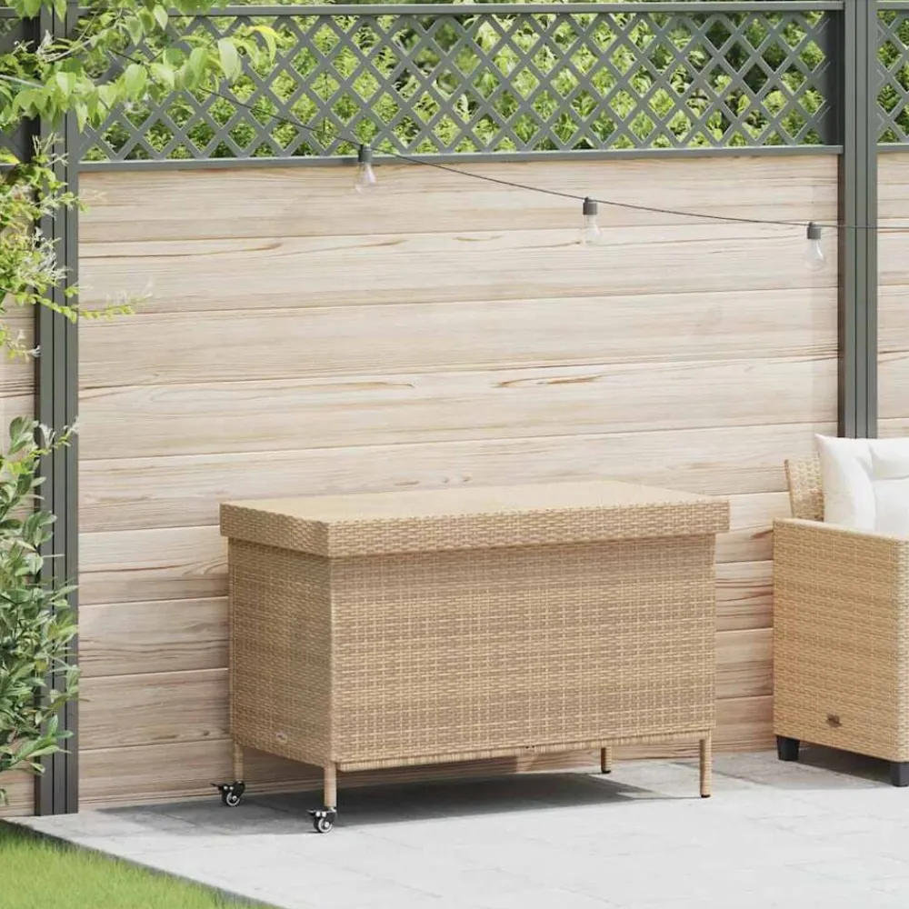 vidaXL Muebles De Jardín-Baúl de jardín con ruedas ratán sintético 110x55x73 cm
