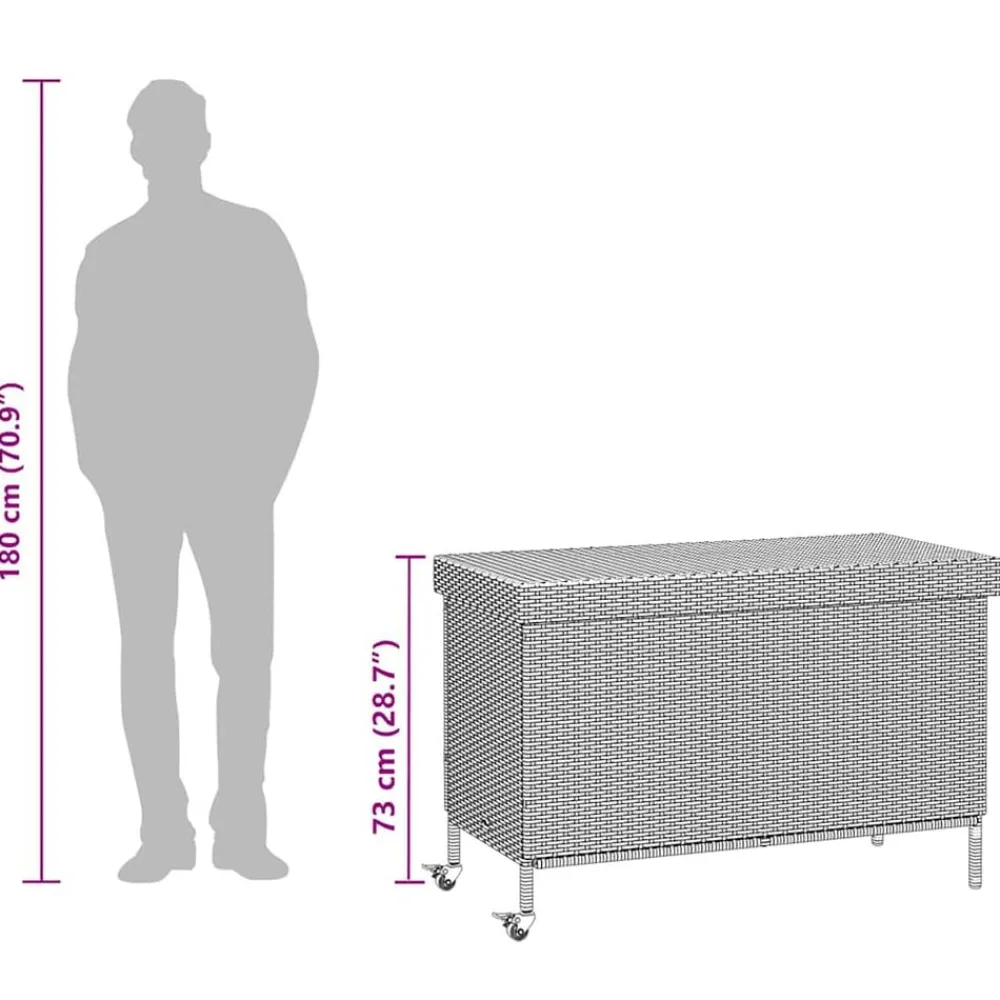 vidaXL Muebles De Jardín-Baúl de jardín con ruedas ratán sintético 110x55x73 cm
