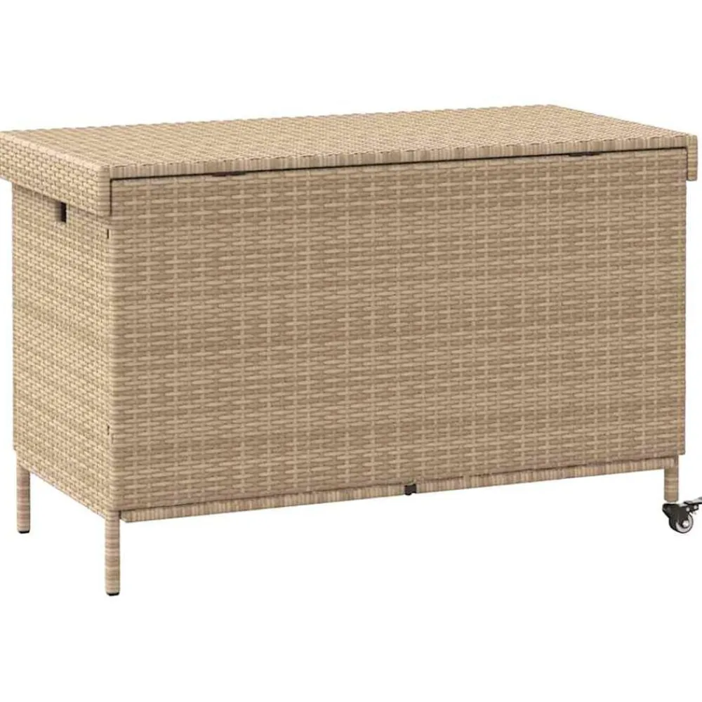 vidaXL Muebles De Jardín-Baúl de jardín con ruedas ratán sintético 110x55x73 cm