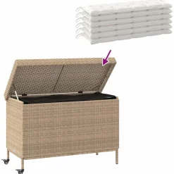 vidaXL Muebles De Jardín-Baúl de jardín con ruedas ratán sintético 110x55x73 cm
