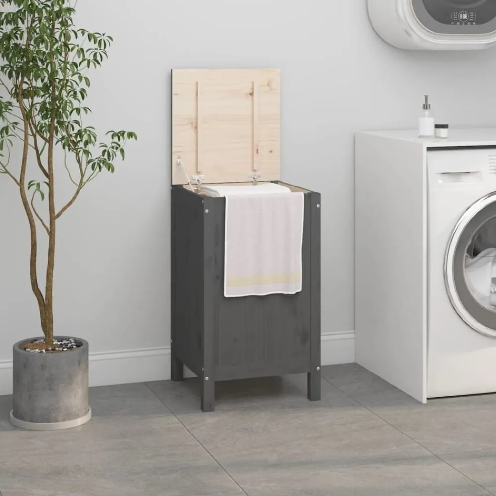 vidaXL Productos Del Hogar-Baúl para la colada madera maciza de pino 44x44x76 cm